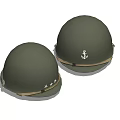 Two Green Commercial Equipment Helmets With Anchor Symbol And Star Design Details