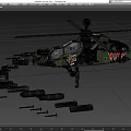 Camouflage Military Attack Helicopter with Weapons Ammunition and Standing Soldier Model