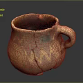 Ancient Cracked Pottery Sculpture With Intricate Geometric Patterns And Handle 3d model