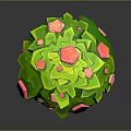 Cartoon Scene Featuring Green Spherical Ornament Adorned With Leaves And Pink Roses