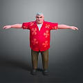 3D Model of Male Character Wearing Red Floral Shirt with Clover Pattern and Outstretched Arms