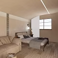 Hotel Guest Room Interior with Sofa Bed Wooden Floor Window and Table Lamp