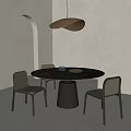 Modern Dining Table Set With Chairs Metal Pendant Light Gray Walls And Archway