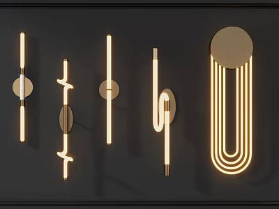 Modern Wall Lamps With Various Shapes And LED Glow On Dark Background 3d model