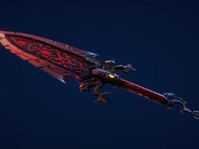The Giant Red And Black Sword With Intricate Patterns Ornate Design Against Deep Blue Background 3d model