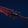 The Giant Red And Black Sword With Intricate Patterns Ornate Design Against Deep Blue Background