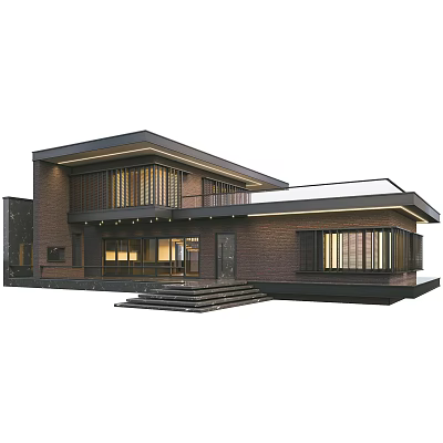 Modern Single Family Villa Exterior With Large Glass Windows And Wooden Siding 3d model