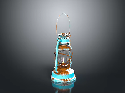 Vintage Blue And White Kerosene Lamp With Rustic Design Glass Shade And Reflective Base 3d model