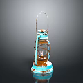 Vintage Blue And White Kerosene Lamp With Rustic Design Glass Shade And Reflective Base