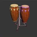 Pair of Orange Conga Drums On Metal Stand With Reflective Surface