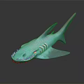 Teal Shark with Sharp Teeth 3D Model on Dark Background with Reflection 3d model