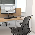 Modern Public Office Space Interior With Wooden Partitions Computer Monitors And Black Office Chairs