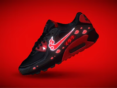 Black And Red Sporty Sneakers Featuring Red Decorative Patterns On Upper And Red Sole 3d model