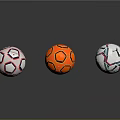 Colorful Soccer Balls With Red White Orange And Blue Patterns On Reflective Background