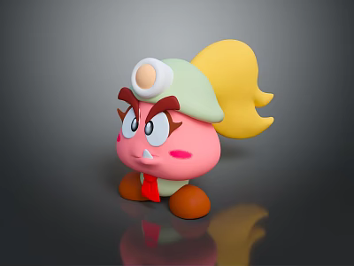 Pink Animated Character with Green Hat Yellow Accent Red Bowtie Brown Shoes and Angry Face 3d model