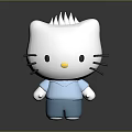 White Cat Shaped Doll with Spiky Hair Black Whiskers Yellow Nose and Blue Outfit