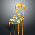 Elegant Golden Frame Leisure Chair With Harp Shaped Backrest Green Floral Pattern Seat Cushion