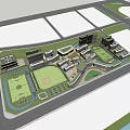 Modern School Campus Buildings With Green Spaces And Sports Facilities Design 3d model