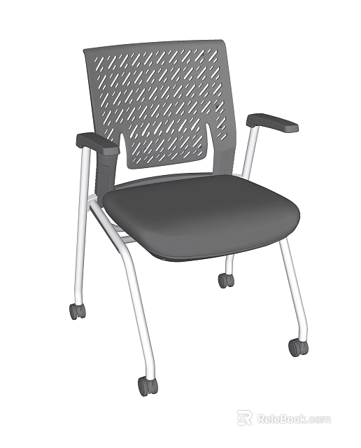 Ergonomic Office Chair With Perforated Backrest Black Padded Seat Silver Metal Legs And Wheels 3d model 