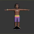 Shirtless Surfer Boy Standing On Colorful Surfboard With Outstretched Arms