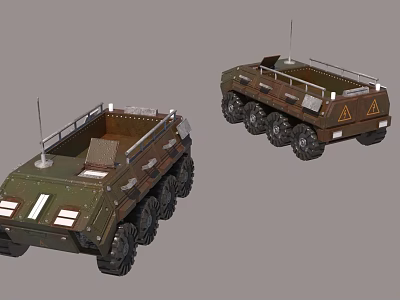 Military Transport Vehicles With Multi Wheels Green Brown Antennas And Warning Signs 3d model
