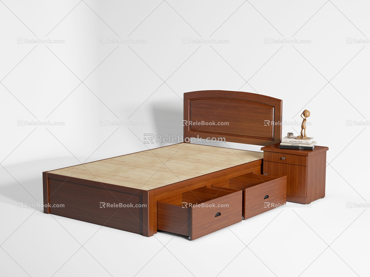 Modern Single Bed Bedside Cabinet Drawer Bed Solid Wooden Bed Dormitory Bed 3d model