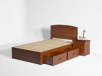 Single Wooden Bed with Storage Drawers Headboard and Nightstand for Bedroom 3d model