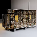 Modern Camouflage Industrial Machine With Yellow Door Control Panel And Bottom Steps