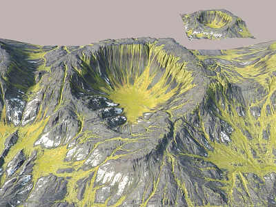 Garden Landscape Design With Volcanic Terrain Yellow Lava Flows And Gray Textures 3d model