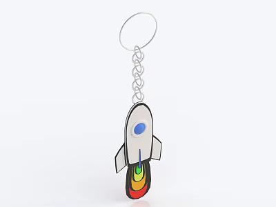 Rocket Shaped Ornament Decoration Set With White Body Blue Window And Rainbow Flame Keychain 3d model