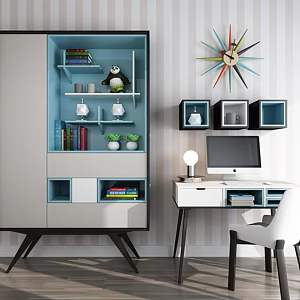 Nordic Bookcase Small Fresh Decorative Bookcase Desk Computer Desk Combination 3d model