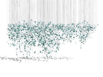 Modern Crystal Chandelier With Slender Hanging Lines And Green Leaf Shaped Decorations 3d model