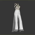 Stylish Luxury White Wide Leg Jumpsuit With Gold Detailed Halter Top