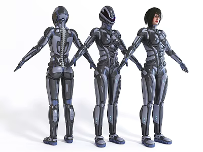 Mechanical Armored Humanoid Figures Showing Back Side And Front Views With Detailed Armor 3d model