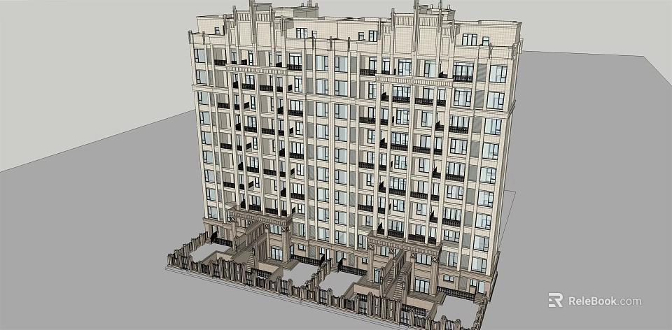 Modern High Rise Residential Building Exterior Design With Balconies And Windows 3d model 