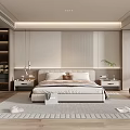 Modern Minimalist Bedroom Interior With Large Bed Nightstands And Area Rug