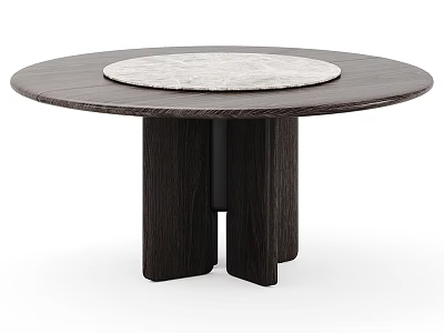 Round Modern Dining Table With Dark Wooden Top Light Colored Center And Double Column Legs 3d model