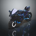 Modern Futuristic Black Motorcycle With Blue Accents And Illuminated Wheels