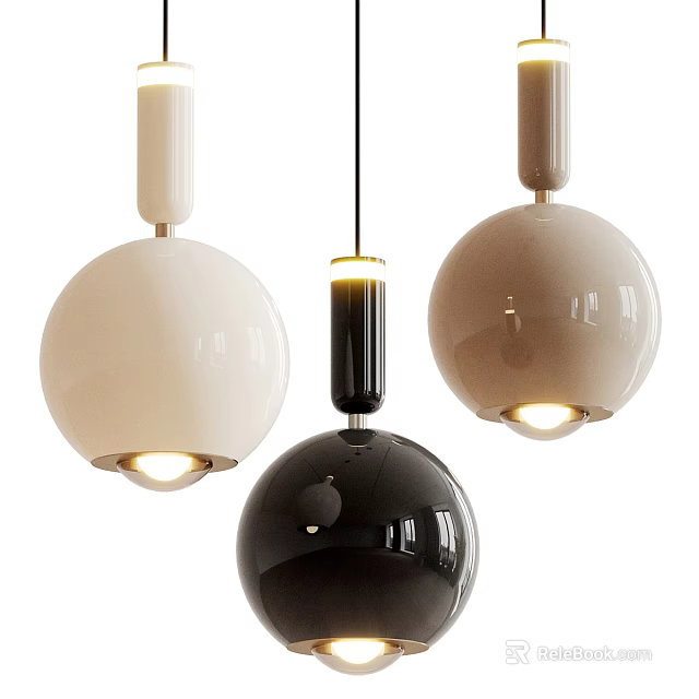 Modern Spherical Pendant Lights White Black Beige with Smooth Glossy Surface Design 3d model