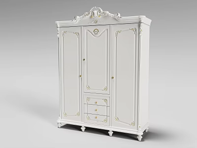Ornate White Classic Wardrobe With Carved Details Drawers And Decorative Doors European Traditional Design 3d model