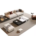 Modern Sofa and Coffee Table Set Featuring Light Upholstery Dark Tabletop and Decorative Pillows 3d model