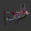 3D Style Ship With Crane And Colorful Structures