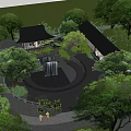 Traditional Courtyard Garden With Circular Pond Lotus Leaves Stone Path And Trees