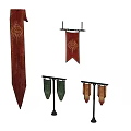 Various Colored Flags With Intricate Patterns On Stands And Wall Mounts