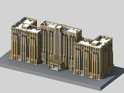 Modern Hotel Building With Connected Sections Multiple Floors Large Windows And Front Entrance 3d model