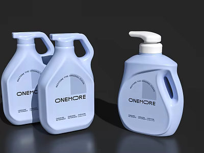 Three ONEHORE Blue Liquid Soap Bottles With Pump Handle Design 3d model