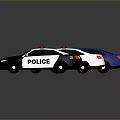 White And Black Police Cars With Blue Vehicle On Gray Background