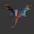 Mythical Winged Dragon With Colorful Wings And Vibrant Blue Yellow Red Scales
