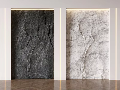 Natural Stone Accent Wall With Dark And Light Textured Design And Framed LED Lighting 3d model
