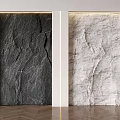 Natural Stone Accent Wall With Dark And Light Textured Design And Framed LED Lighting